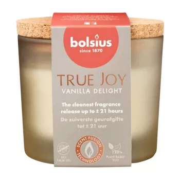 BOLSIUS True Joy Vanilla Delight geurkaars in glas met kurkdeksel, Ø66x83 mm