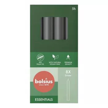 Bolsius tafelkaarsen 8 stuks in een doos 170/20 mm grijs