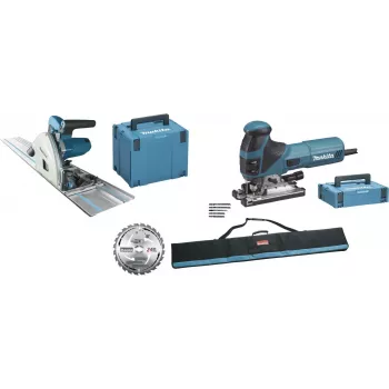 Makita zaagset MEU029J (SP6000J + 4351FCTJ) - invalzaag en decoupeerzaag met pendelslag, blauw/zwart