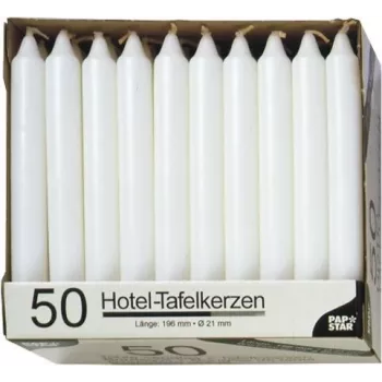 PAPSTAR kaars wit 196 mm hoogte 22 mm diameter, 100 stuks, paraffine, 7 uur brandduur