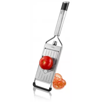 GEFU PRIMELINE groenteschaaf, handmatige mandoline, V-vormig Japans staalmes, 3 dikte-instellingen, 2 julienne-inzetstukken, zilver/zwart