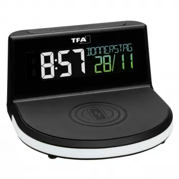 TFA Dostmann 60.2028.01 digitale wekker met laadstation voor draadloos laden CHARGE
