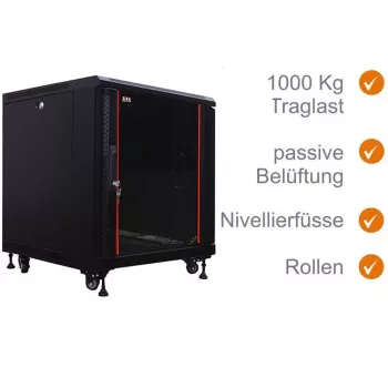 IT-BUDGET 19 inch netwerkkast SRK 12U 600x600 mm glazen/stalen deur voorgemonteerd zwart 99ITB19SRK1266GSNM