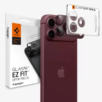 Spigen Optik Pro XL GLAS.TR EZ FIT camera-objectiefbeschermglas voor iPhone 18 Pro Max – Dark Cherry