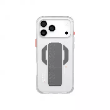 SKINARMA Haxa hoes voor iPhone 17 Pro Max met magnetische oplaadfunctie en gripstandaard - transparant