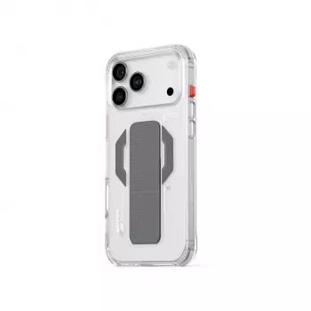 SKINARMA Haxa hoes voor iPhone 17 Pro Max met magnetische oplaadfunctie en gripstandaard - transparant