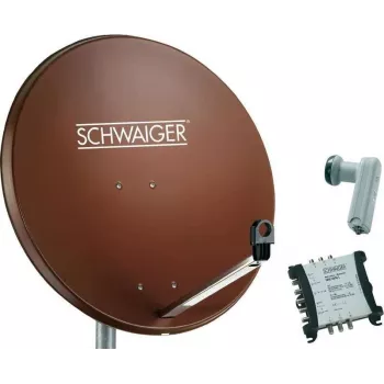 SCHWAIGER SAT-systeem 80 cm 6 deelnemers quattro-LNB (zonder switch) baksteenrood met multiswitch 5/6