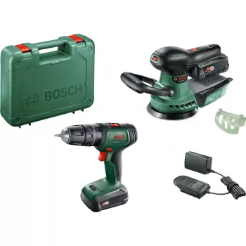 Bosch DIY set UniversalImpact 18V + AdvancedOrbit 18V, 2x 2,0Ah Li-Ion accu, accu-slagboorschroevendraaier + accu-excenterschuurmachine, groen (06039D410A)