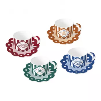 Bialetti Candyland set van 4 kopjes met schotels 80 ml