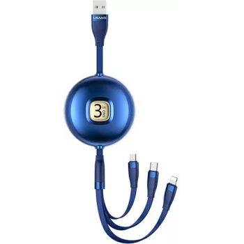 Usams U69 3-in-1 USB-kabel (Lightning / Micro-USB / USB-C), 1 m, blauw