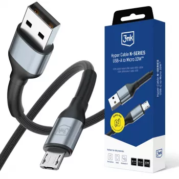 3mk Hyper Cable N-Series USB-A naar Micro-USB kabel, 0,5 m, QC 3.0, 10 W, zwart