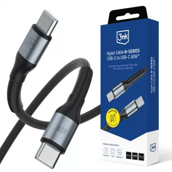 3mk Hyper Cable N-Series USB-C naar USB-C, 0,5 m, 60 W, PD 3.0, QC 3.0, zwart