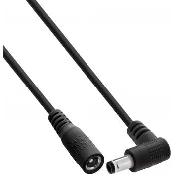 InLine® DC-verlengkabel, haakse stekker, 5,5 x 2,5 mm, zwart, 0,2 m
