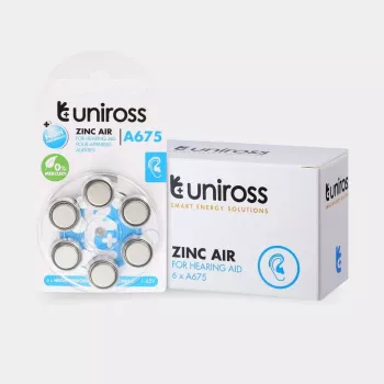 Uniross A675 knoopcelbatterijen voor hoortoestellen 540mAh, 6 stuks