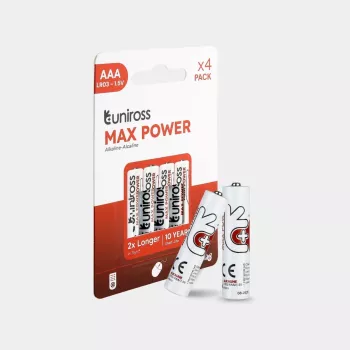 Uniross Max Power alkalinebatterijen AAA / LR03 1300mAh, 4 stuks