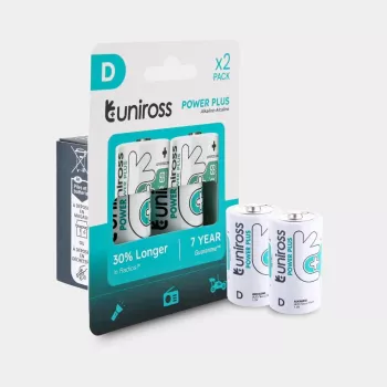 Uniross Power Plus D / LR20 alkaline batterijen, 2 stuks