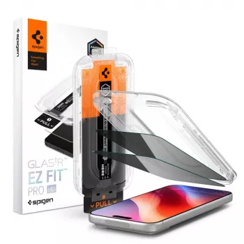 Spigen Glas.TR EZ Fit Pro HD AC Privacy displayschermfolie voor iPhone 18 Pro Max, 2-pack
