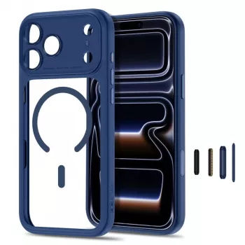 Tech-Protect Magpeak MagSafe-hoesje voor iPhone 17 Pro / 18 Pro, donkerblauw/transparant