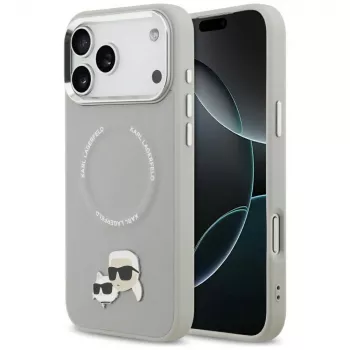 Hoesje Karl Lagerfeld Karl & Choupette Pins MagSafe voor iPhone 17 Pro grijs