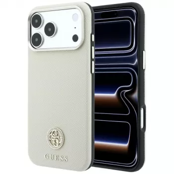 Hoesje Guess Grained Round Strass Logo MagSafe voor iPhone 18 Pro Max / 17 Pro Max beige