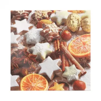 PAPSTAR “Cinnamon Stars” kerstservetten 330 x 330 mm, bedrukt, 1/4-vouw, 3-laags