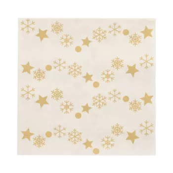 PAPSTAR “Golden Snowflakes” kerstservetten 330 x 330 mm, bedrukt, 1/4-vouw, 3-laags