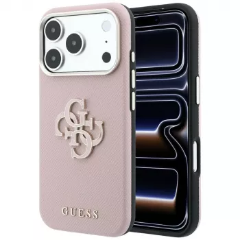 Guess Grained & Big Resin Logo hoes voor iPhone 18 Pro Max / 17 Pro Max, roze