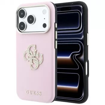 Guess Smooth & Big Strass Logo hoes voor iPhone 18 Pro / 17 Pro, roze