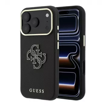 Guess Grained & Big Resin Logo hoesje voor iPhone 18 Pro Max / 17 Pro Max, zwart