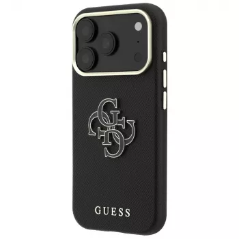 Guess Grained & Big Resin Logo hoesje voor iPhone 18 Pro Max / 17 Pro Max, zwart