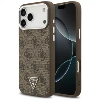 Guess 4G Triangle Logo MagSafe hoesje voor iPhone 18 Pro Max / 17 Pro Max, bruin/zilver