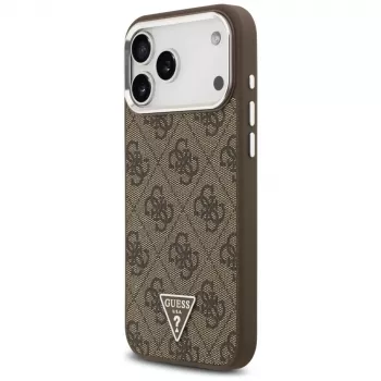 Guess 4G Triangle Logo MagSafe hoesje voor iPhone 18 Pro Max / 17 Pro Max, bruin/zilver