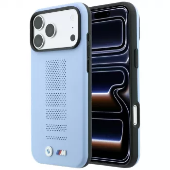 BMW M Blue Perfo Metal Logo MagSafe hoesje voor iPhone 18 Pro / 17 Pro, blauw