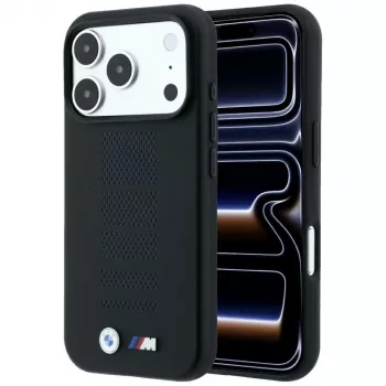 BMW M Blue Perfo Metal Logo MagSafe hoesje voor iPhone 18 Pro Max / 17 Pro Max, zwart