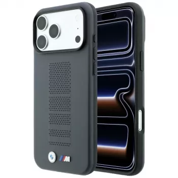 BMW M Blue Perfo Metal Logo MagSafe hoesje voor iPhone 18 Pro Max / 17 Pro Max, grijs