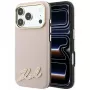 Karl Lagerfeld telefoonhoesje met graanleder oppervlak en resin signatuurlogo, MagSafe, voor iPhone 18 Pro / 17 Pro, roze
