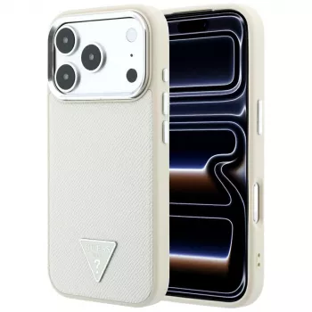 Guess Grained Triangle Logo MagSafe-hoesje voor iPhone 18 Pro / 17 Pro, beige