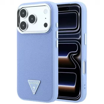 Guess Grained Triangle Logo MagSafe-hoesje voor iPhone 18 Pro Max / 17 Pro Max, blauw