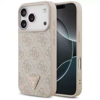Guess leer 4G Triangle Strass MagSafe-hoesje voor iPhone 18 Pro / 17 Pro, roze