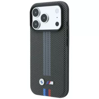 BMW M Quadrille Kevlar Tricolor Print Lines MagSafe-hoesje voor iPhone 18 Pro Max / 17 Pro Max, antraciet