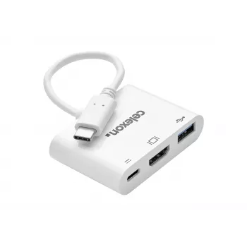 celexon USB-C-multipoortadapter naar HDMI en USB-A, M/F, wit