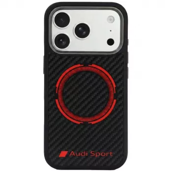 Audi RSQ Carbon Fiber Sport Red Circle MagSafe-hoesje voor iPhone 18 Pro / 17 Pro, zwart