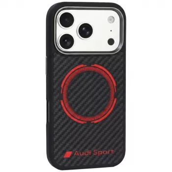 Audi RSQ Carbon Fiber Sport Red Circle MagSafe-hoesje voor iPhone 18 Pro / 17 Pro, zwart