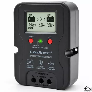 Qoltec spanningsvereffenaar 24V voor 2 x 12V batterijen | 5A | AGM GEL LiFePO4 | LCD