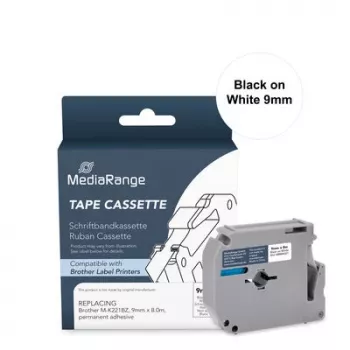 MediaRange lintcassette voor Brother M-K221BZ, 9 mm x 8 m, zwart op wit