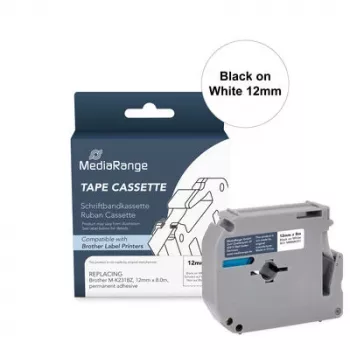 MEDIARANGE Schriftbandcassette compatibel met Brother M-K231BZ, 12 mm x 8 m, zwart/wit