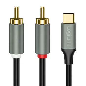 LogiLink CUA0141 USB 2.0 Type-C naar 2x RCA-kabel, stereo-audio, aluminium, zwart/zilver, 1,5 m
