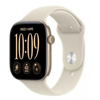 Apple Watch Series 12 GPS smartwatch, 42 mm, aluminium behuizing lichtgoud, Sport-band zand M/L