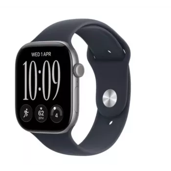Apple Watch Series 12 smartwatch, GPS + Cellular, 46 mm, aluminium kast in spacegrijs, marineblauw sportbandje M/L