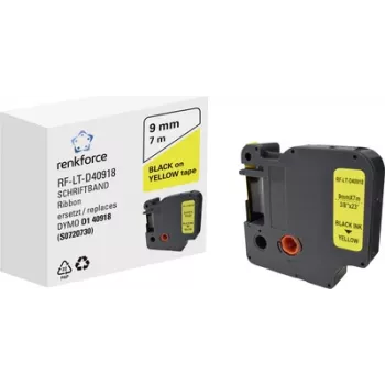 Renkforce RF-LT-D40918 labeltape, vervangt DYMO D1 40918, 9 mm, geel met zwarte tekst, 7 m